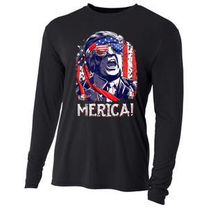 Trump 4th Of July Merica Women Usa American Flag Cooling Performance Long Sleeve Crew