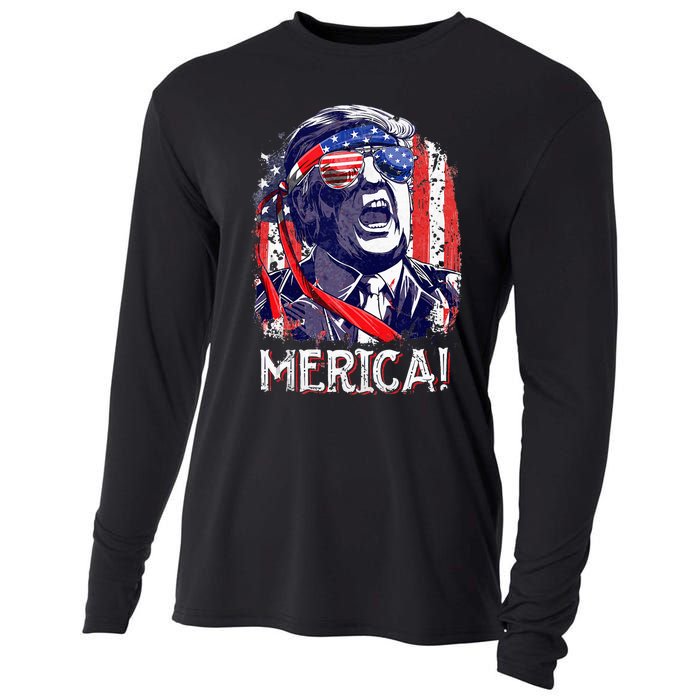 Trump 4th Of July Merica Women Usa American Flag Cooling Performance Long Sleeve Crew