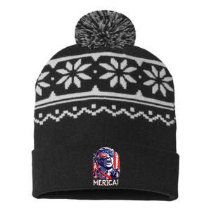 Trump 4th Of July Merica Women Usa American Flag USA-Made Snowflake Beanie