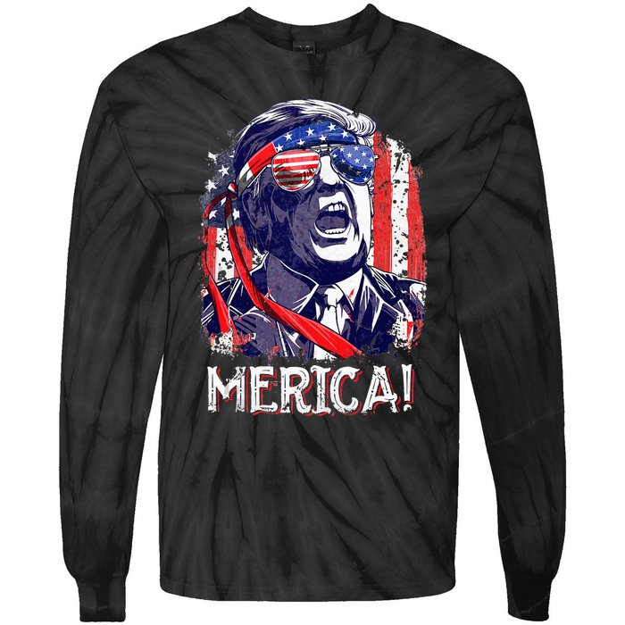 Trump 4th Of July Merica Women Usa American Flag Tie-Dye Long Sleeve Shirt