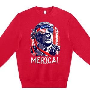 Trump 4th Of July Merica Women Usa American Flag Premium Crewneck Sweatshirt