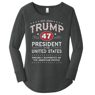 Trump 47th President Vintage Whiskey Label Fun Trump 2024 Women's Perfect Tri Tunic Long Sleeve Shirt