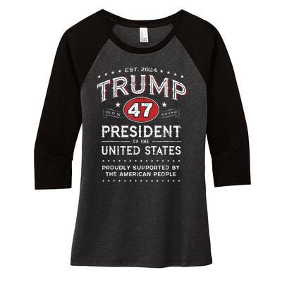 Trump 47th President Vintage Whiskey Label Fun Trump 2024 Women's Tri-Blend 3/4-Sleeve Raglan Shirt