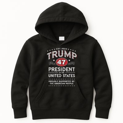 Trump 47th President Vintage Whiskey Label Fun Trump 2024 Kids Hoodie