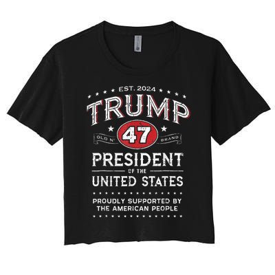 Trump 47th President Vintage Whiskey Label Fun Trump 2024 Women's Crop Top Tee