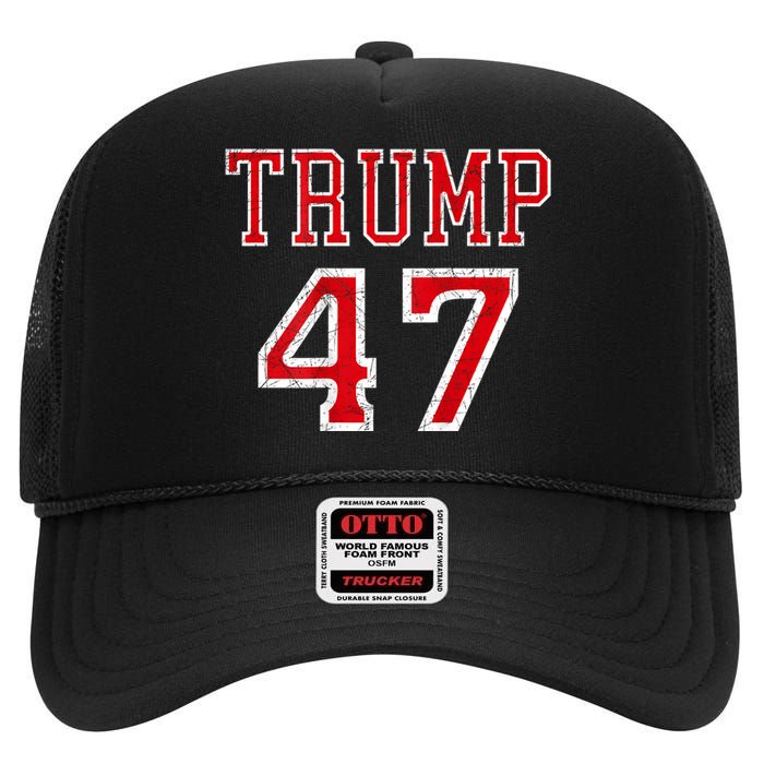 Trump 47 President Team Football Jersey Style 2024 High Crown Mesh Back Trucker Hat