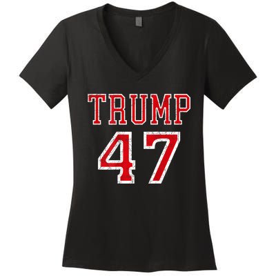 Trump 47 President Team Football Jersey Style 2024 Women's V-Neck T-Shirt