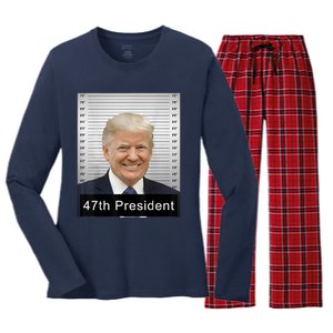 Trump 47th President 2024 Trump Mugshot Women's Long Sleeve Flannel Pajama Set 