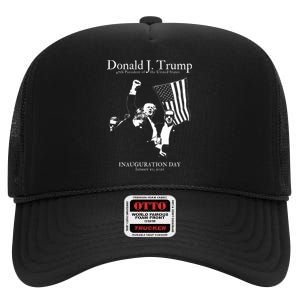 Trump 47th Presidential Inauguration Day Us Maga Jd Vance Vp High Crown Mesh Back Trucker Hat