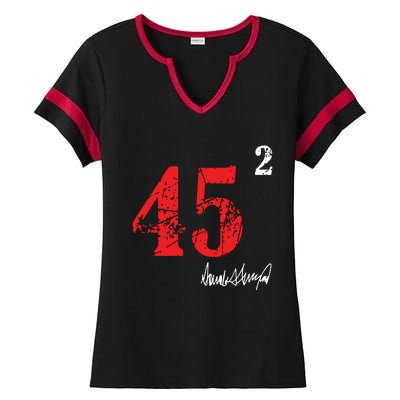 Trump 45 Squared Signature Pro Trump 2 Terms Ladies Halftime Notch Neck Tee