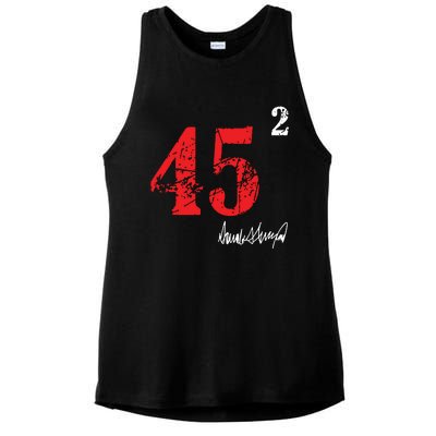 Trump 45 Squared Signature Pro Trump 2 Terms Ladies PosiCharge Tri-Blend Wicking Tank