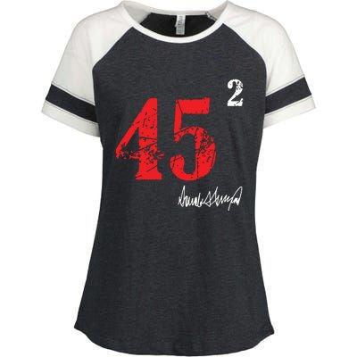 Trump 45 Squared Signature Pro Trump 2 Terms Enza Ladies Jersey Colorblock Tee