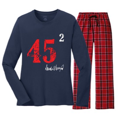 Trump 45 Squared Signature Pro Trump 2 Terms Women's Long Sleeve Flannel Pajama Set 