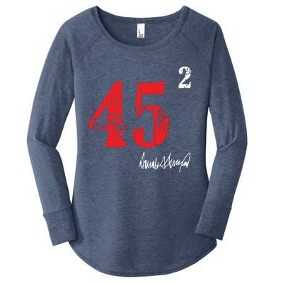 Trump 45 Squared Signature Pro Trump 2 Terms Women's Perfect Tri Tunic Long Sleeve Shirt