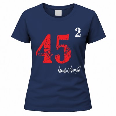 Trump 45 Squared Signature Pro Trump 2 Terms Women's T-Shirt