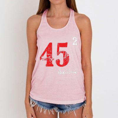 Trump 45 Squared Signature Pro Trump 2 Terms Women's Knotted Racerback Tank