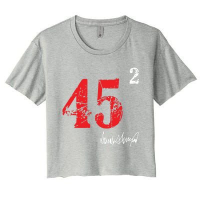 Trump 45 Squared Signature Pro Trump 2 Terms Women's Crop Top Tee