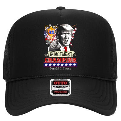 Trump 4 Time Indictment Champ High Crown Mesh Back Trucker Hat