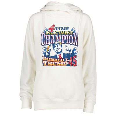 Trump 4 Time Indictment Champion Champ Not Guilty 2024 Womens Funnel Neck Pullover Hood