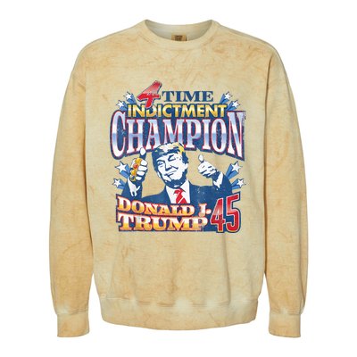 Trump 4 Time Indictment Champion Champ Not Guilty 2024 Colorblast Crewneck Sweatshirt