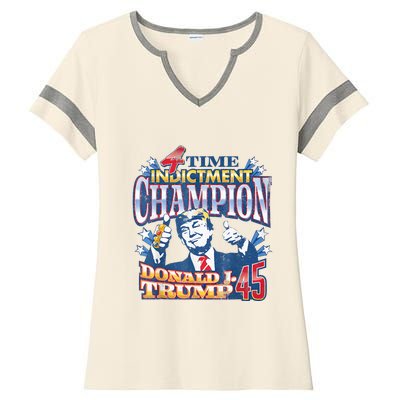 Trump 4 Time Indictment Champion Champ Not Guilty 2024 Ladies Halftime Notch Neck Tee