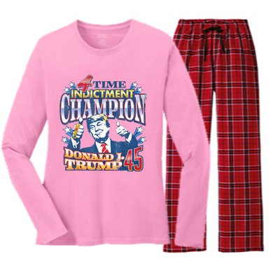 Trump 4 Time Indictment Champion Champ Not Guilty 2024 Women's Long Sleeve Flannel Pajama Set 