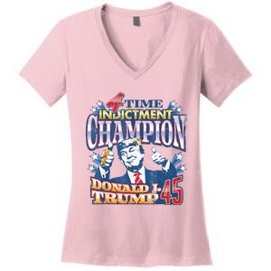 Trump 4 Time Indictment Champion Champ Not Guilty 2024 Women's V-Neck T-Shirt