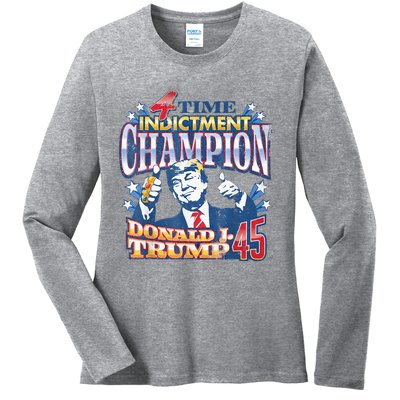 Trump 4 Time Indictment Champion Champ Not Guilty 2024 Ladies Long Sleeve Shirt