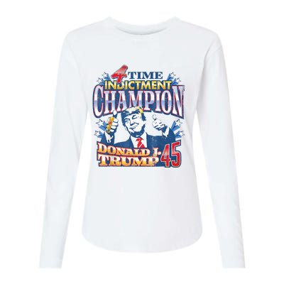 Trump 4 Time Indictment Champion Champ Not Guilty 2024 Womens Cotton Relaxed Long Sleeve T-Shirt