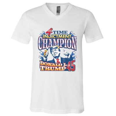 Trump 4 Time Indictment Champion Champ Not Guilty 2024 V-Neck T-Shirt