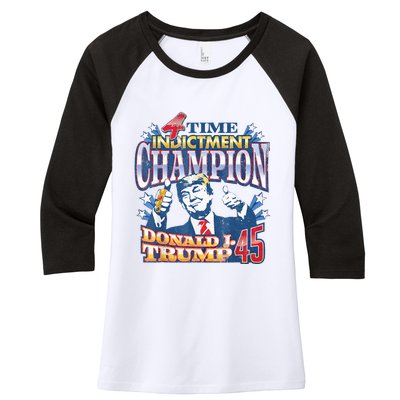 Trump 4 Time Indictment Champion Champ Not Guilty 2024 Women's Tri-Blend 3/4-Sleeve Raglan Shirt