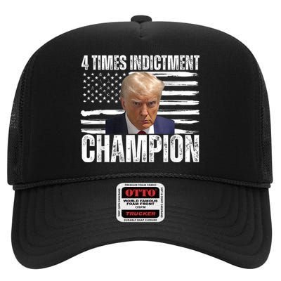 Trump 4 Time Indictment Champion Champ Not Guilty 2024 High Crown Mesh Back Trucker Hat