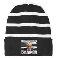 Trump 4 Time Indictment Champion Champ Not Guilty 2024 Striped Beanie with Solid Band