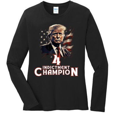 Trump 4 Time Indictment Champion Champ Not Guilty 2024 Ladies Long Sleeve Shirt