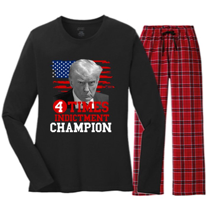 Trump 4 Time Indictment Champion Women's Long Sleeve Flannel Pajama Set 