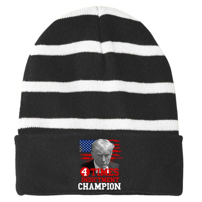 Trump 4 Time Indictment Champion Striped Beanie with Solid Band