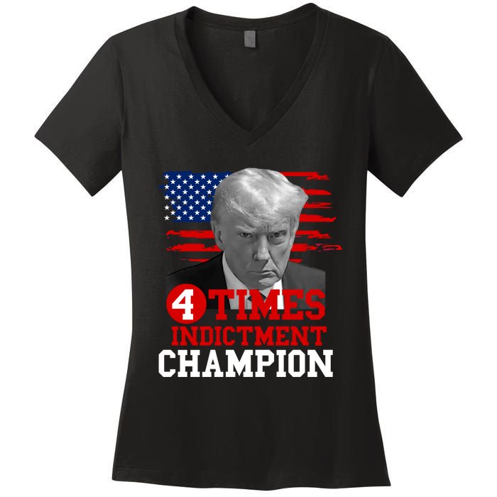 Trump 4 Time Indictment Champion Women's V-Neck T-Shirt