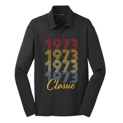 Turning 50 Birthday Decorations 50th BDay 1973 Birthday Silk Touch Performance Long Sleeve Polo