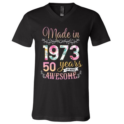 Turning 50 Birthday Decoration 50th Bday 1973 Birthday V-Neck T-Shirt