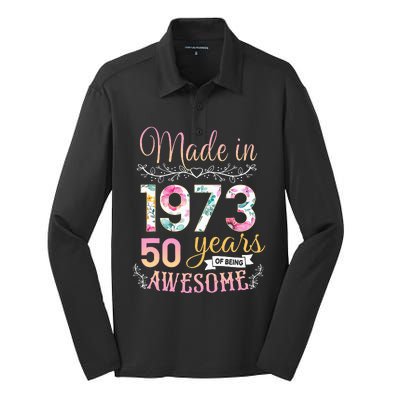 Turning 50 Birthday Decoration 50th Bday 1973 Birthday Silk Touch Performance Long Sleeve Polo