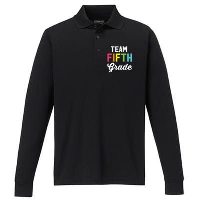 Team 5th Fifth Grade Teacher Back To School Performance Long Sleeve Polo