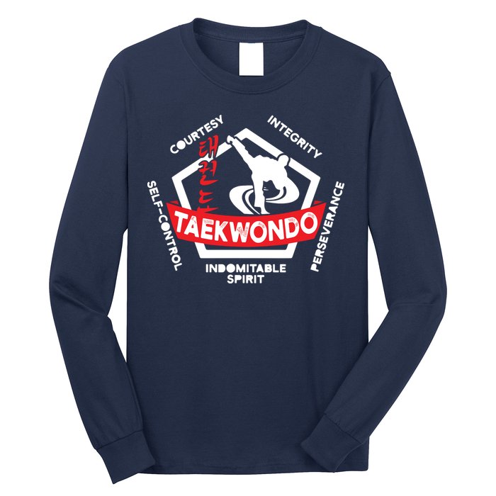 Taekwondo 5 Tenets Martial Arts ATA ITF Tae Kwon Do Gift Long Sleeve Shirt