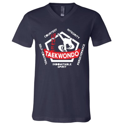 Taekwondo 5 Tenets Martial Arts ATA ITF Tae Kwon Do Gift V-Neck T-Shirt