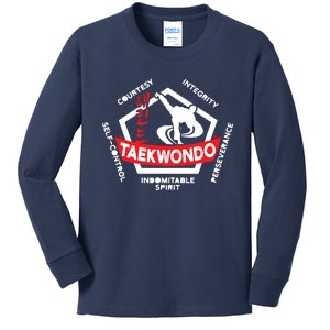 Taekwondo 5 Tenets Martial Arts ATA ITF Tae Kwon Do Gift Kids Long Sleeve Shirt