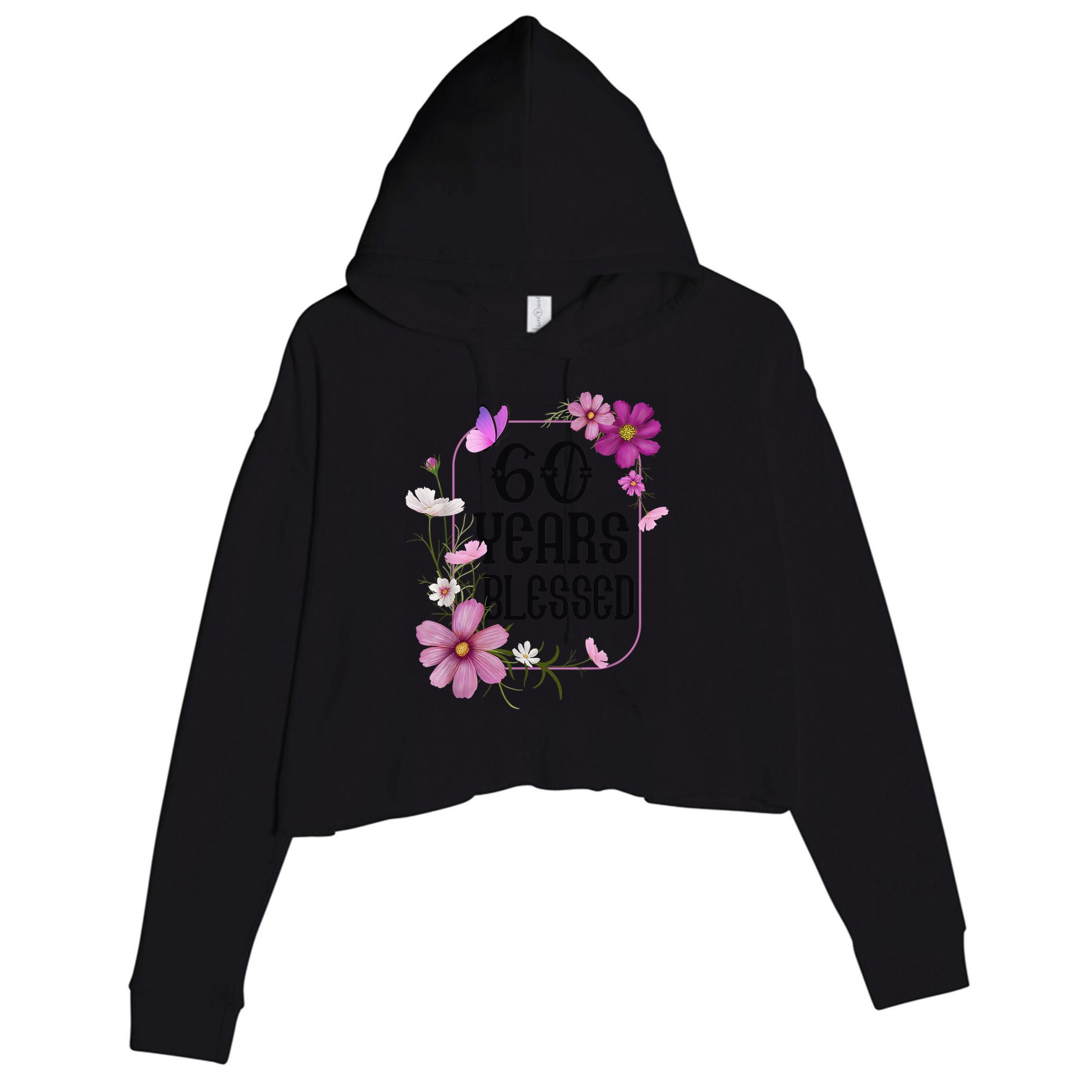 Turning 60 Birthday Butterfly With Floral 60th Birthday Crop Fleece Hoodie