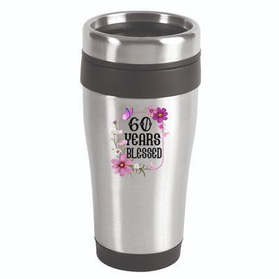 Turning 60 Birthday Butterfly With Floral 60th Birthday 16oz Travel Tumbler