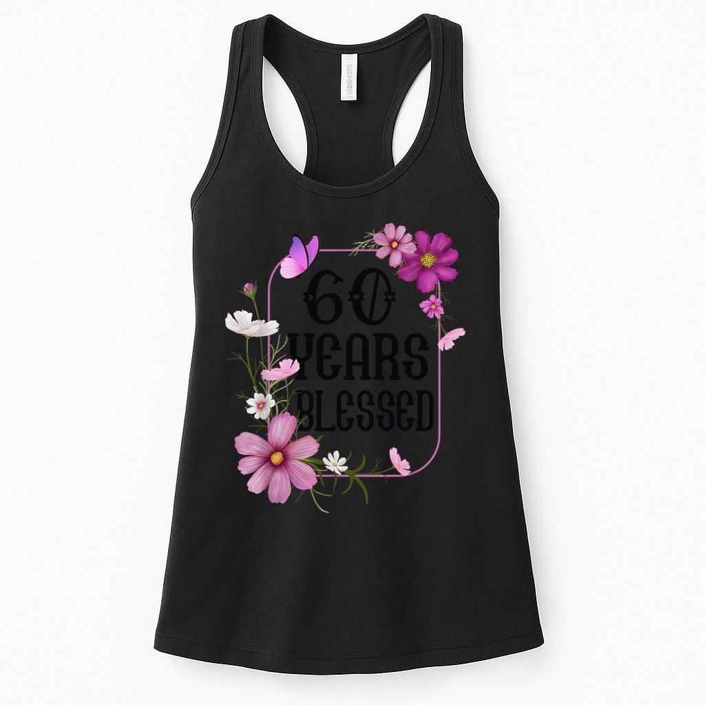 Turning 60 Birthday Butterfly With Floral 60th Birthday Womens Tank Top
