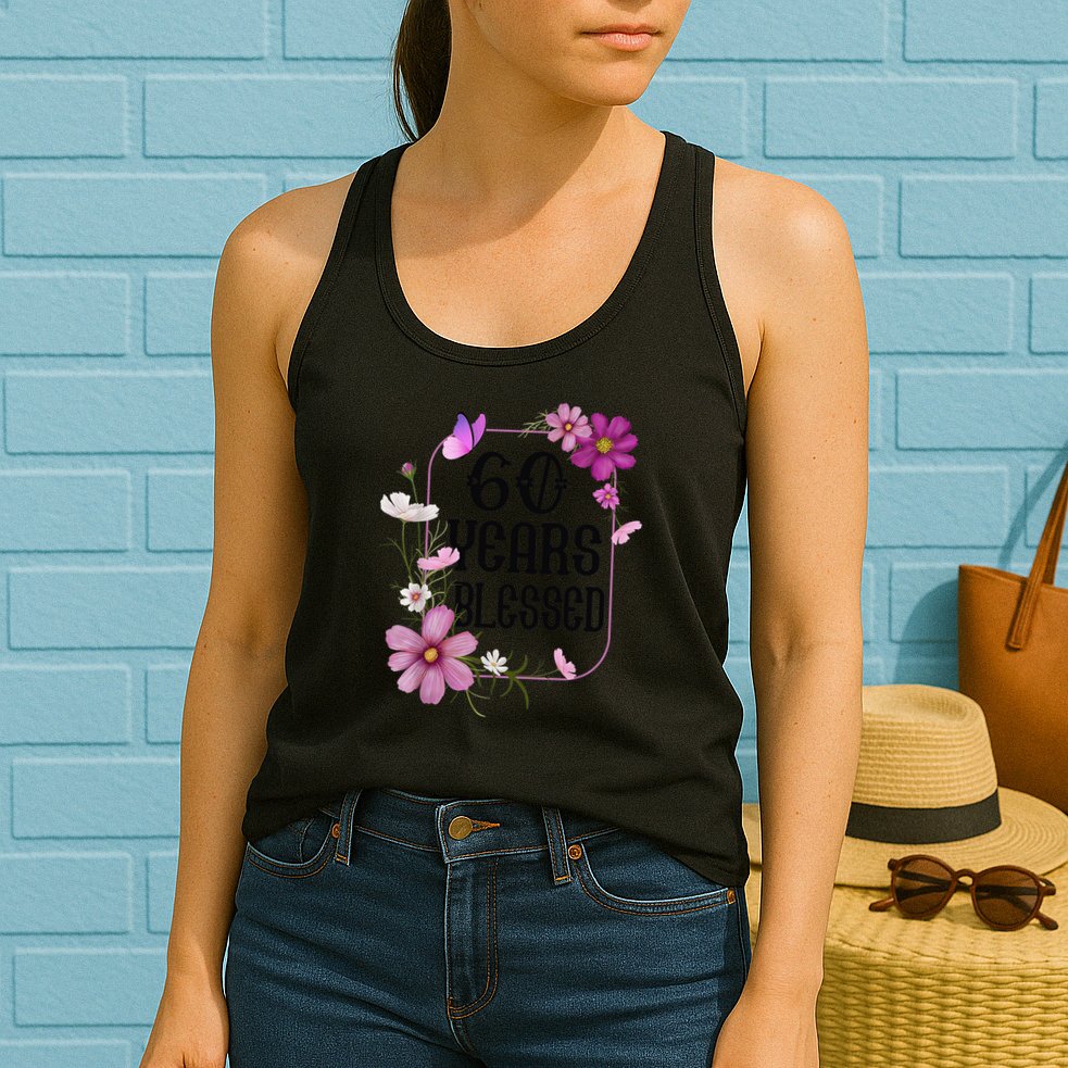 Turning 60 Birthday Butterfly With Floral 60th Birthday Womens Tank Top