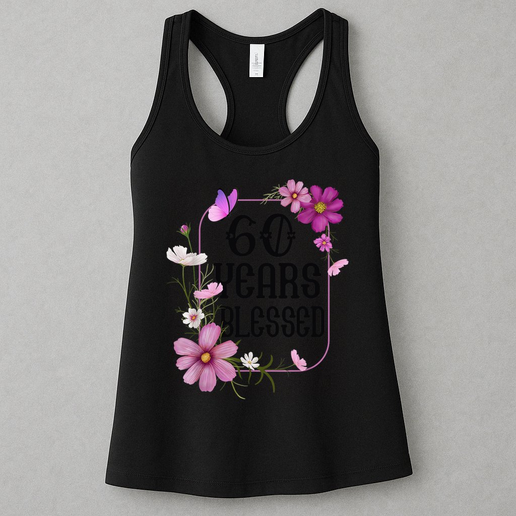 Turning 60 Birthday Butterfly With Floral 60th Birthday Womens Tank Top
