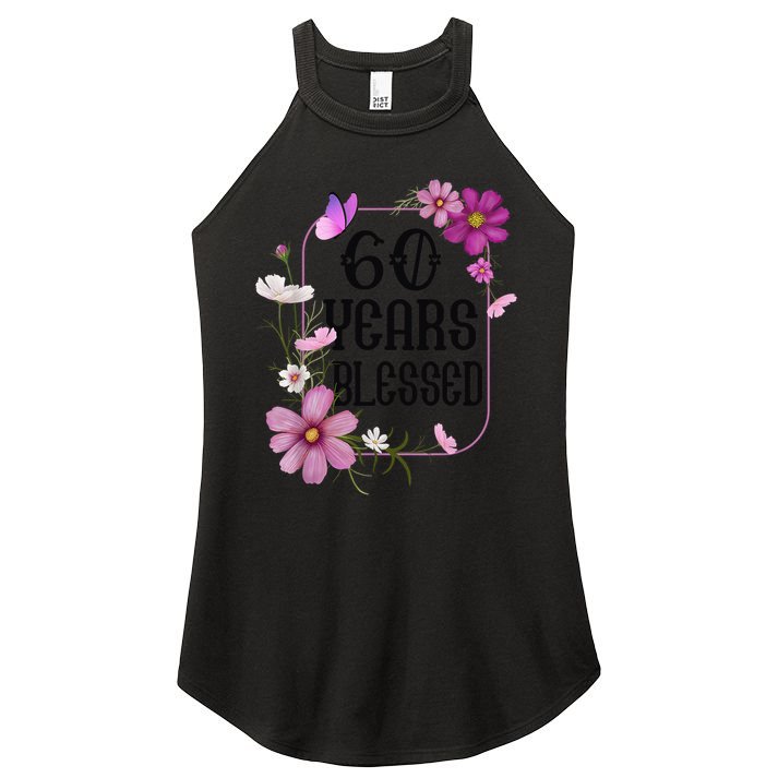 Turning 60 Birthday Butterfly With Floral 60th Birthday Women's Perfect Tri Rocker Tank